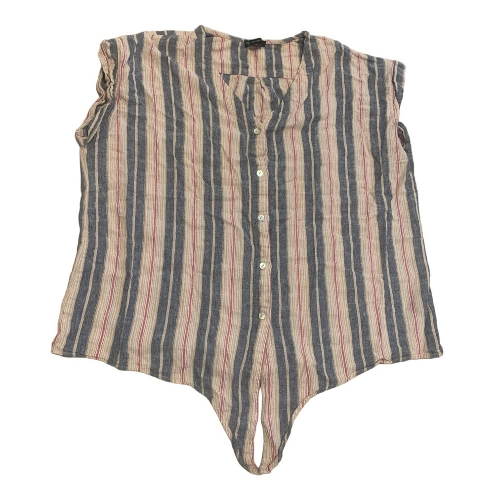 ⚡️NEW DIRECTIONS Striped Tie-Front Blouse - Blue, Red, & Tan - Size XL